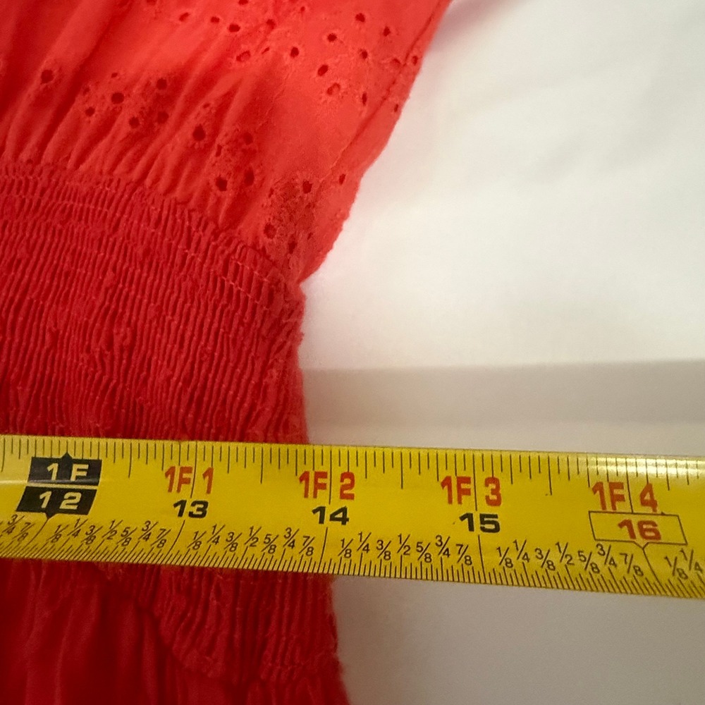 Solitaire CORAL Eyelet Smocked Maxi Dress Flutter Sleeve Boho Womens Large - Picture 14 of 15